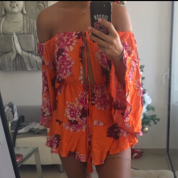 Foxy 5 🌟Fave! Ibiza Electric Orange Floral Romper - Picture 5 of 7